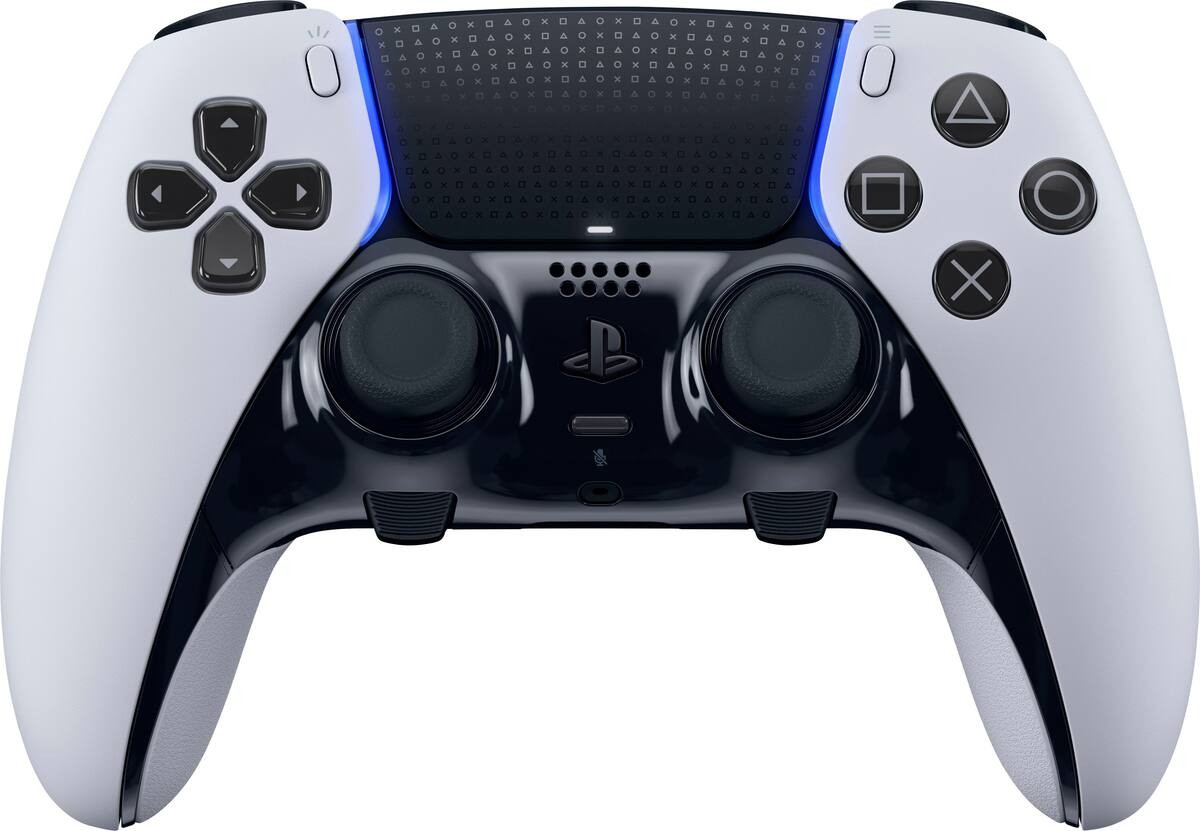 White Sony DualSense Edge controller viewed from the front